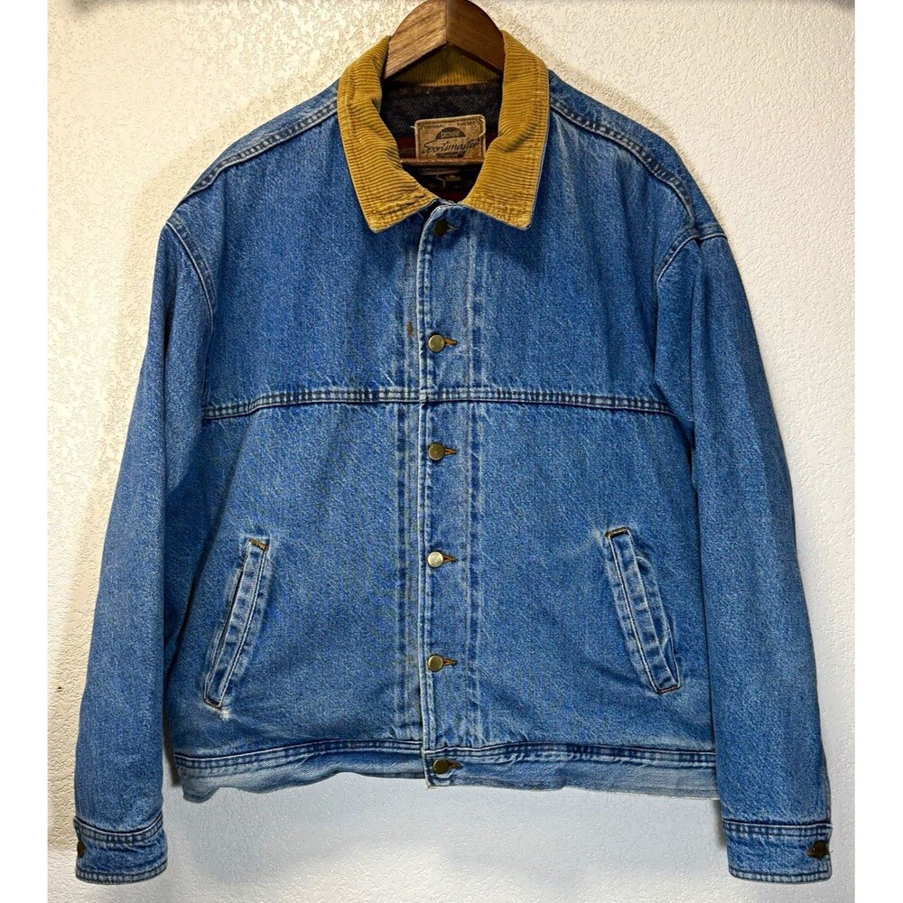 Sportsmaster Men's XL USA Denim Jacket Corduroy Collar Aztec Wool Blend Lined